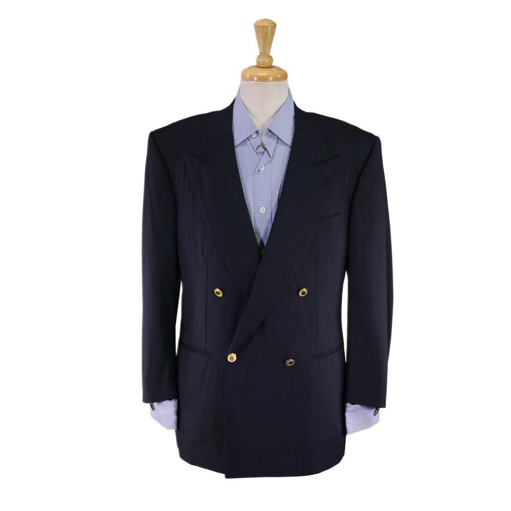 Ravazzolo Navy Blue w/ Gold Metal Buttons Double Breasted Wool Blazer Jacket 40R - Picture 1 of 9